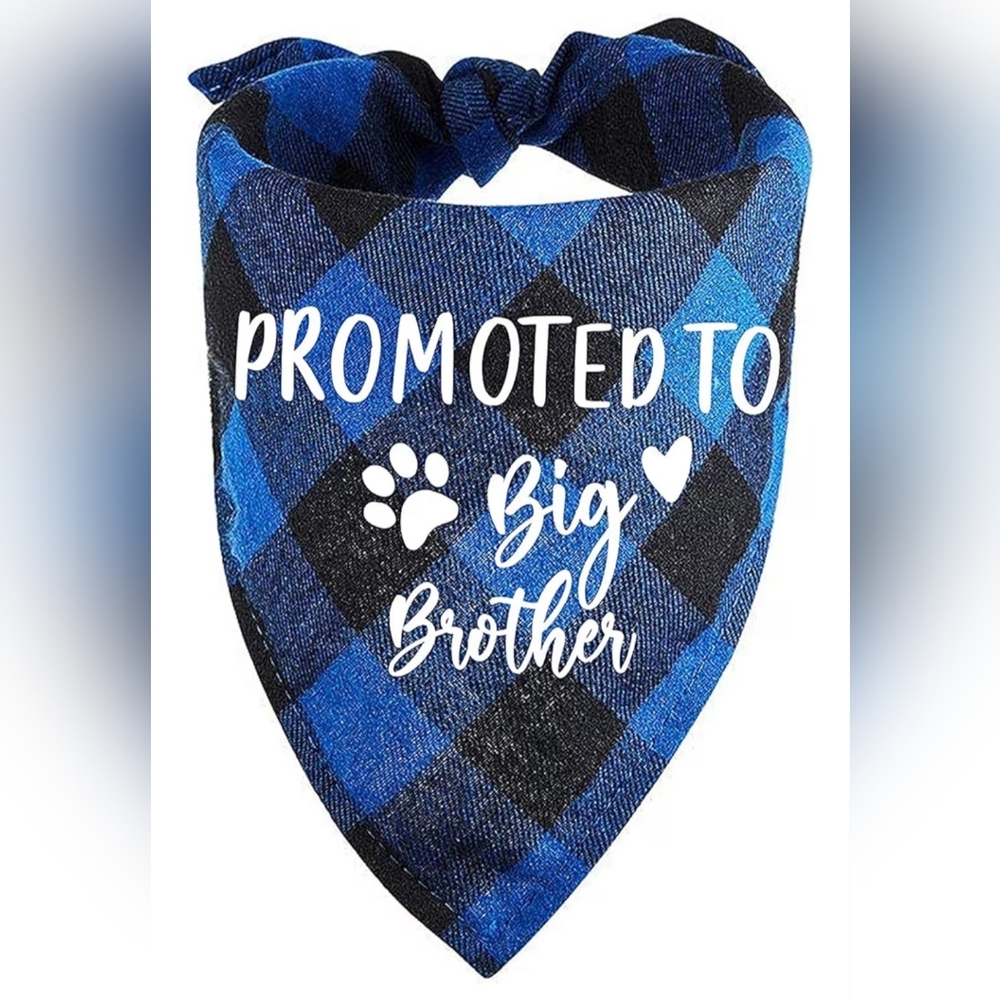 Promoted to Big Brother Blue Plaid Dog Bandana, Gender‎ Reveal Photo Prop